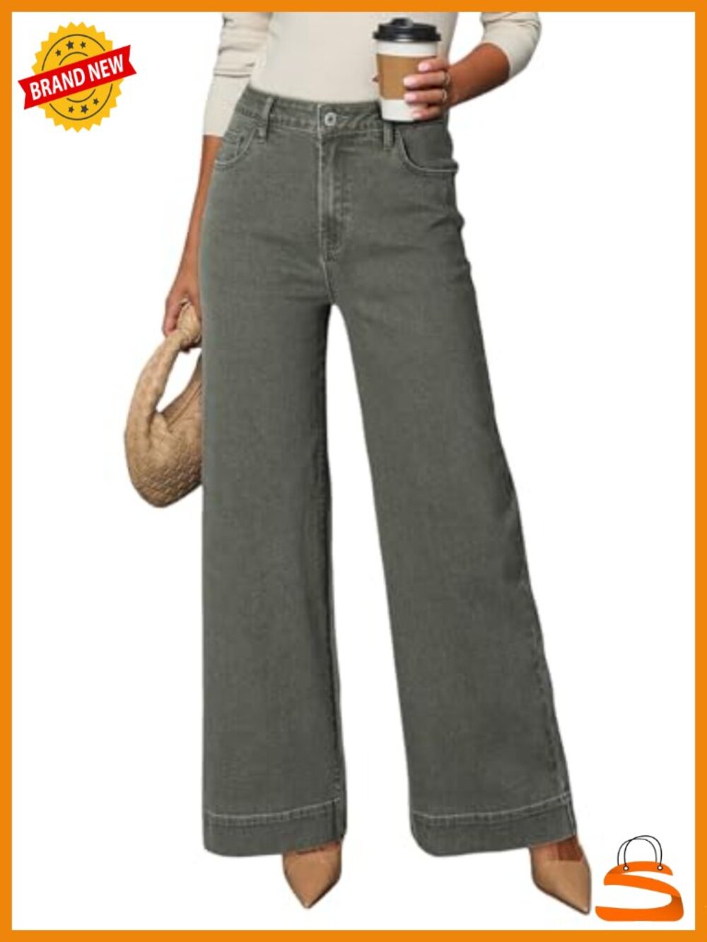 High Waisted Wide Leg Stretch Denim Jeans with Pockets